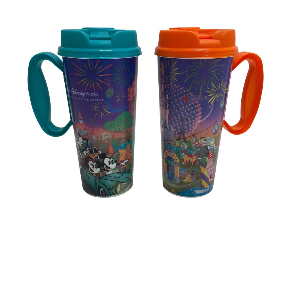 Disney World Refillable Reusable Mugs Set of 2 Mickey Mouse Travel Tumblers Cups